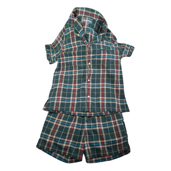Chubbies Men's Plaid Flannel Pajama Set Short Sleeve Shirt Shorts Green Tan L/M - Picture 2 of 5